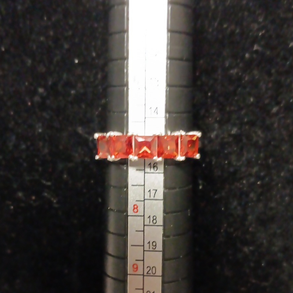 D'Joy Simulated Red Diamond 5 Stone Ring in Sterling Silver
